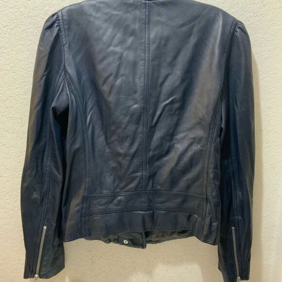 Rebecca Taylor Blue Moto Genuine Leather Jacket Full Zip Long Sleeve Size 2 - Picture 6 of 12